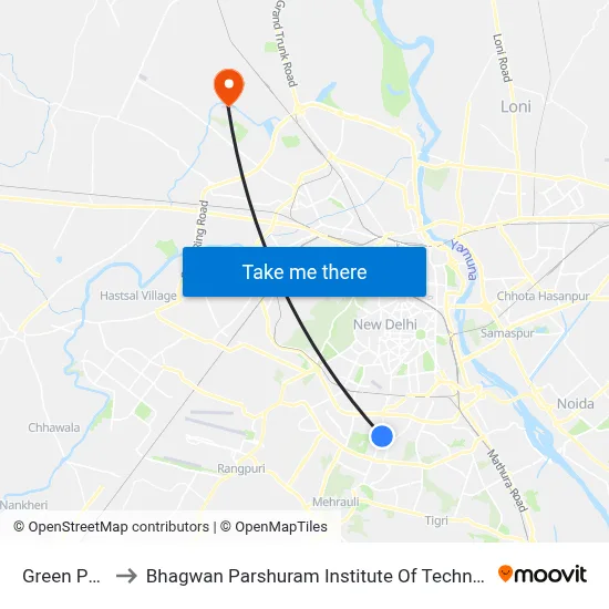 Green Park to Bhagwan Parshuram Institute Of Technology map