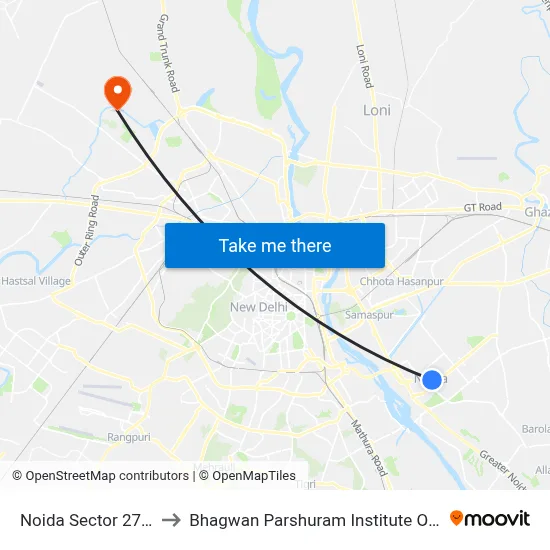 Noida Sector 27 Market to Bhagwan Parshuram Institute Of Technology map