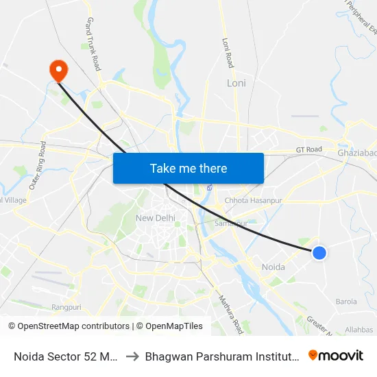 Noida Sector 52 Metro Station to Bhagwan Parshuram Institute Of Technology map