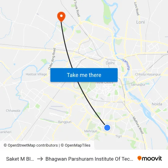 Saket M Block to Bhagwan Parshuram Institute Of Technology map