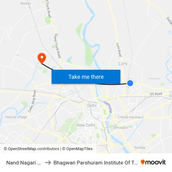 Nand Nagari Depot to Bhagwan Parshuram Institute Of Technology map