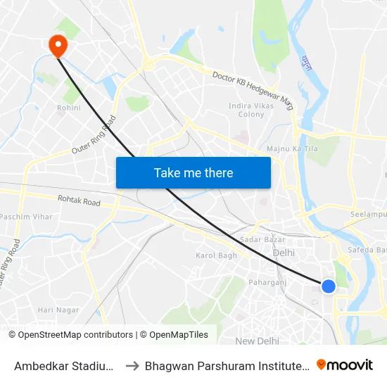 Ambedkar Stadium Terminal to Bhagwan Parshuram Institute Of Technology map