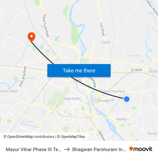 Mayur Vihar Phase III Terminal / Paper Market to Bhagwan Parshuram Institute Of Technology map