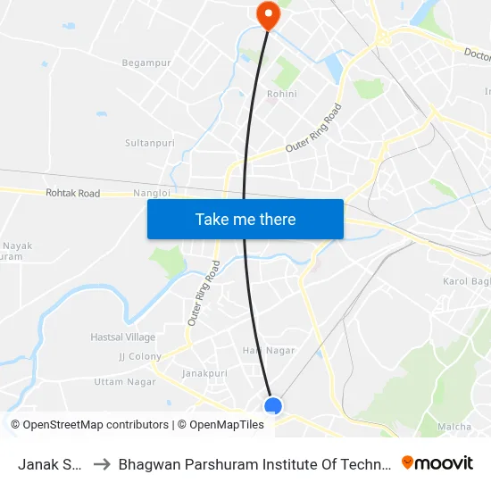 Janak Setu to Bhagwan Parshuram Institute Of Technology map