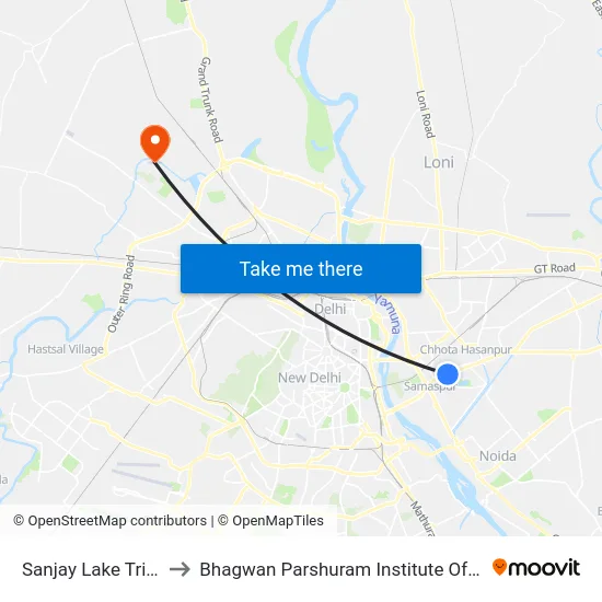 Sanjay Lake Trilokpuri to Bhagwan Parshuram Institute Of Technology map