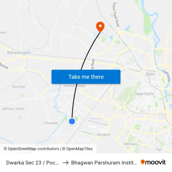Dwarka Sec 23 / Pochan Pur Village to Bhagwan Parshuram Institute Of Technology map