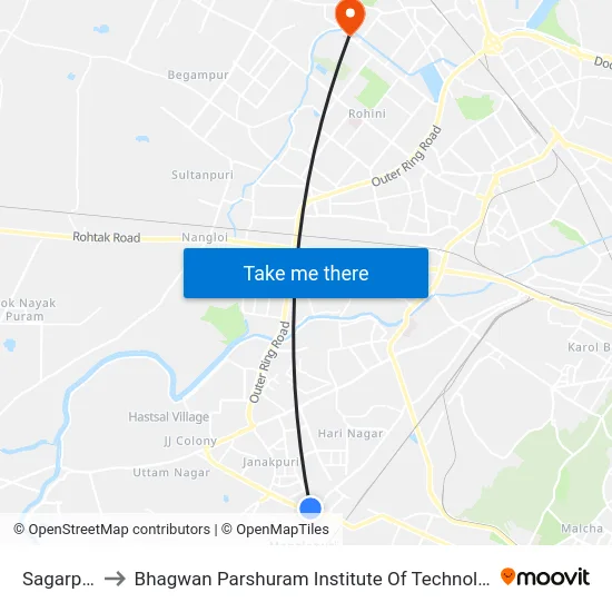 Sagarpur to Bhagwan Parshuram Institute Of Technology map