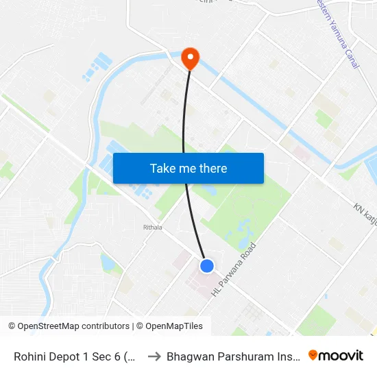 Rohini Depot 1 Sec 6 (Ambedkar Hospital) to Bhagwan Parshuram Institute Of Technology map