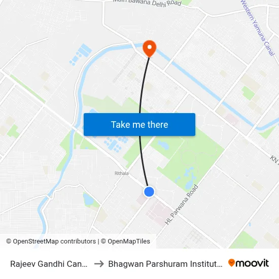 Rajeev Gandhi Cancer Hospital to Bhagwan Parshuram Institute Of Technology map