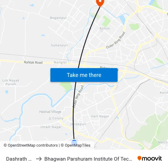 Dashrath Puri to Bhagwan Parshuram Institute Of Technology map