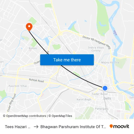 Tees Hazari Court to Bhagwan Parshuram Institute Of Technology map