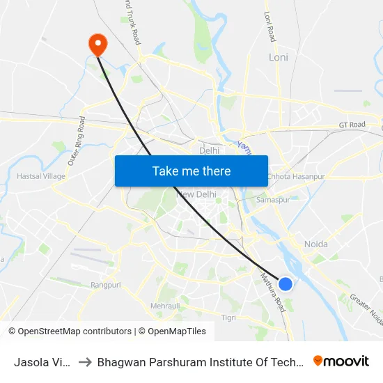 Jasola Vihar to Bhagwan Parshuram Institute Of Technology map