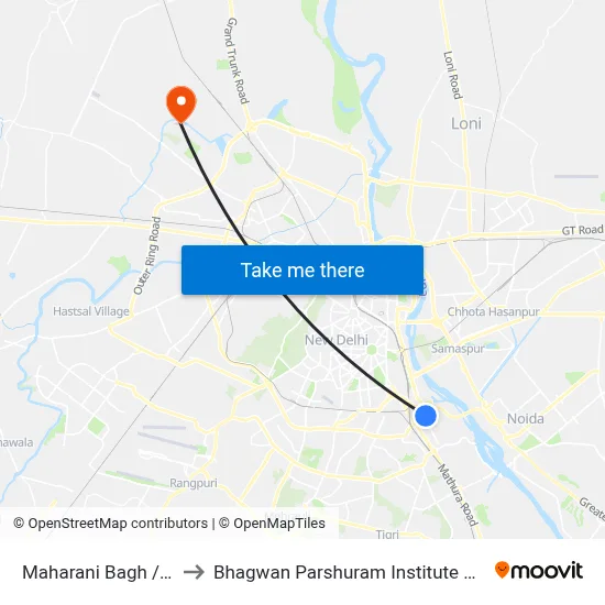 Maharani Bagh / Ashram to Bhagwan Parshuram Institute Of Technology map