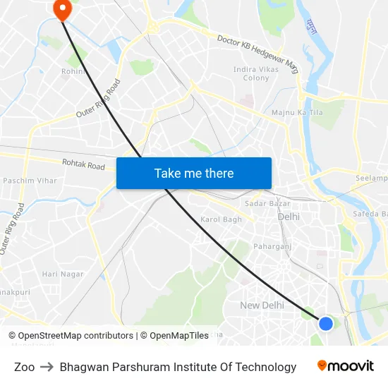 Zoo to Bhagwan Parshuram Institute Of Technology map
