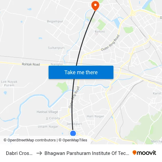 Dabri Crossing to Bhagwan Parshuram Institute Of Technology map