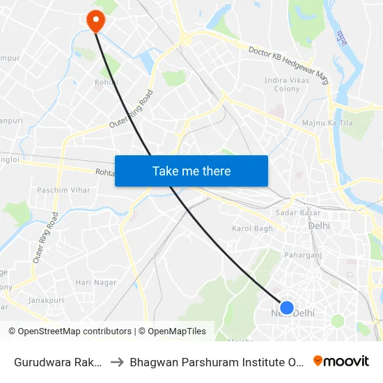 Gurudwara Rakab Ganj to Bhagwan Parshuram Institute Of Technology map