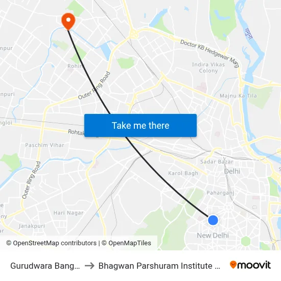 Gurudwara Bangla Sahib to Bhagwan Parshuram Institute Of Technology map