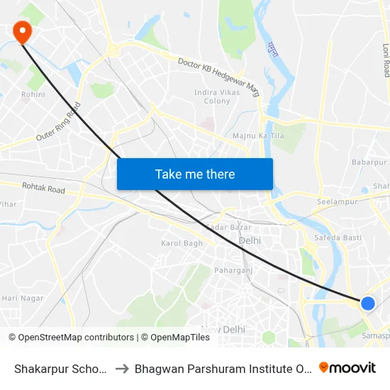 Shakarpur School Block to Bhagwan Parshuram Institute Of Technology map