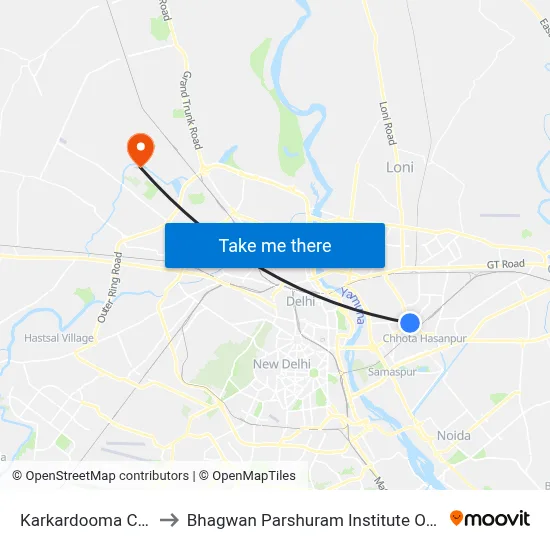 Karkardooma Crossing to Bhagwan Parshuram Institute Of Technology map