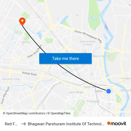 Red Fort to Bhagwan Parshuram Institute Of Technology map
