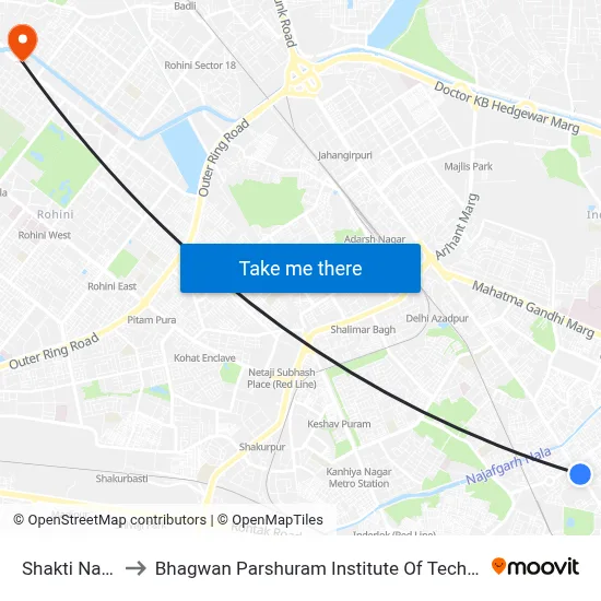 Shakti Nagar to Bhagwan Parshuram Institute Of Technology map
