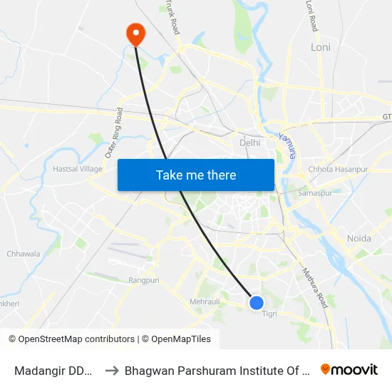 Madangir DDA Flats to Bhagwan Parshuram Institute Of Technology map