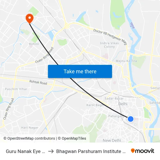 Guru Nanak Eye Hospital to Bhagwan Parshuram Institute Of Technology map