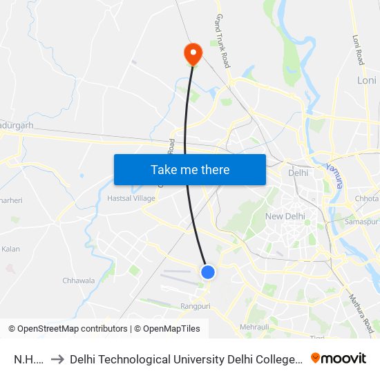 N.H.W.8 to Delhi Technological University Delhi College Of Engineering map