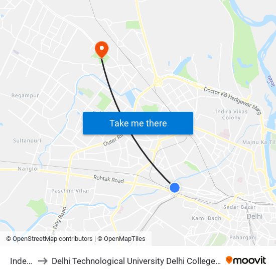 Inderlok to Delhi Technological University Delhi College Of Engineering map
