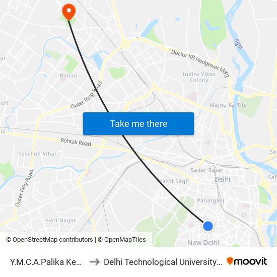 Y.M.C.A.Palika Kendra Jai Singh Marg to Delhi Technological University Delhi College Of Engineering map