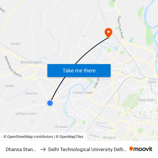 Dhansa Stand Najafgarh to Delhi Technological University Delhi College Of Engineering map