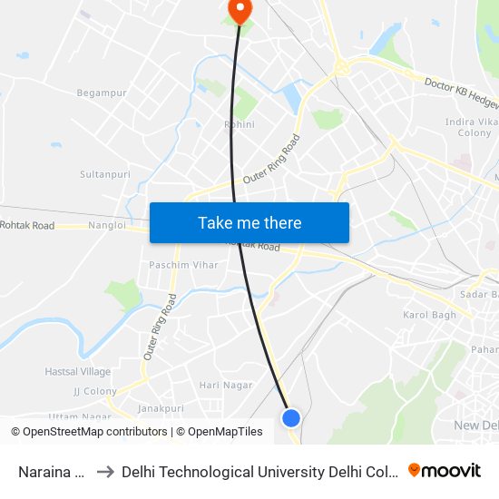 Naraina Village to Delhi Technological University Delhi College Of Engineering map