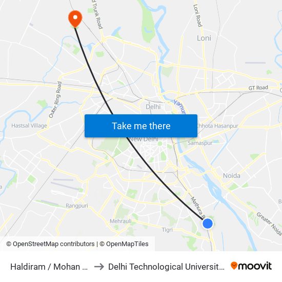 Haldiram / Mohan Estate Metro Station to Delhi Technological University Delhi College Of Engineering map