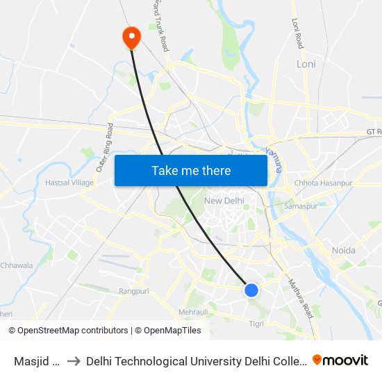 Masjid Moth to Delhi Technological University Delhi College Of Engineering map