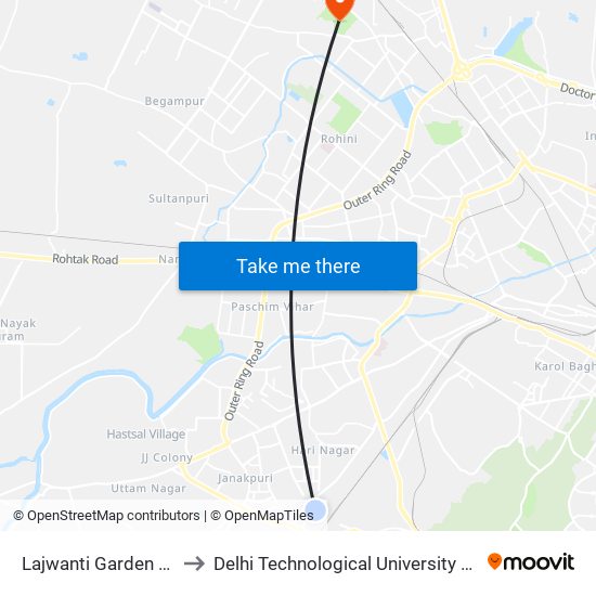Lajwanti Garden (Carriappa Marg) to Delhi Technological University Delhi College Of Engineering map