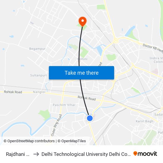 Rajdhani College to Delhi Technological University Delhi College Of Engineering map