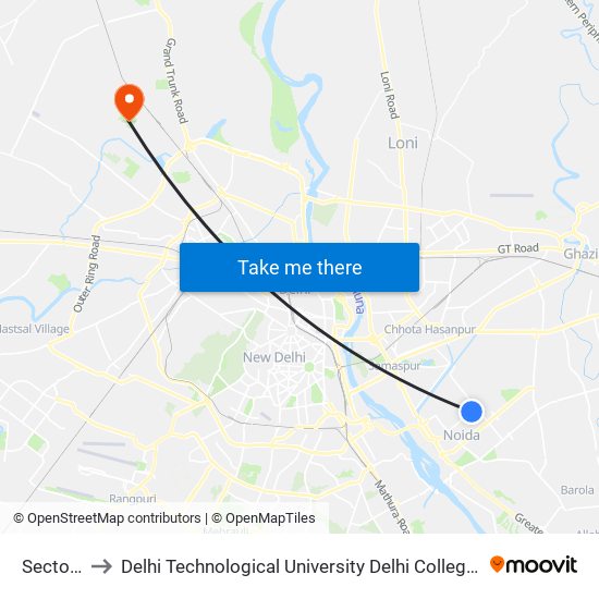 Sector 21 to Delhi Technological University Delhi College Of Engineering map