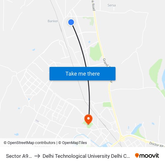 Sector A9 Narela to Delhi Technological University Delhi College Of Engineering map