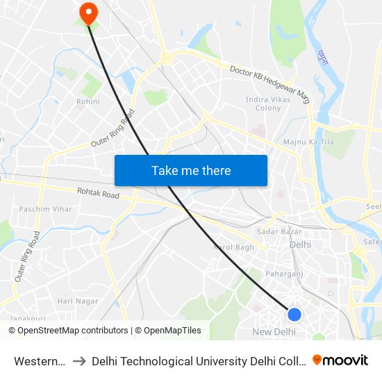 Western Court to Delhi Technological University Delhi College Of Engineering map