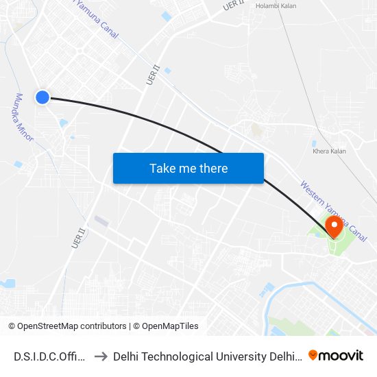 D.S.I.D.C.Office Bawana to Delhi Technological University Delhi College Of Engineering map