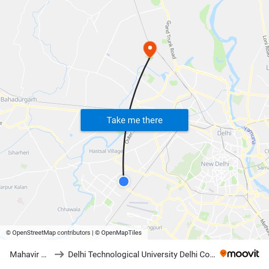 Mahavir Enclave to Delhi Technological University Delhi College Of Engineering map