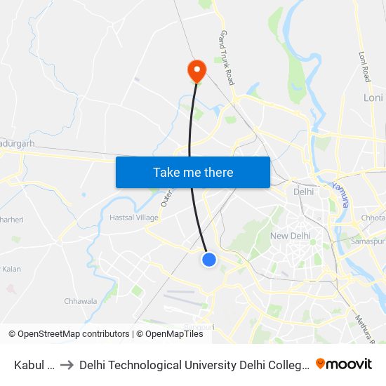 Kabul Line to Delhi Technological University Delhi College Of Engineering map