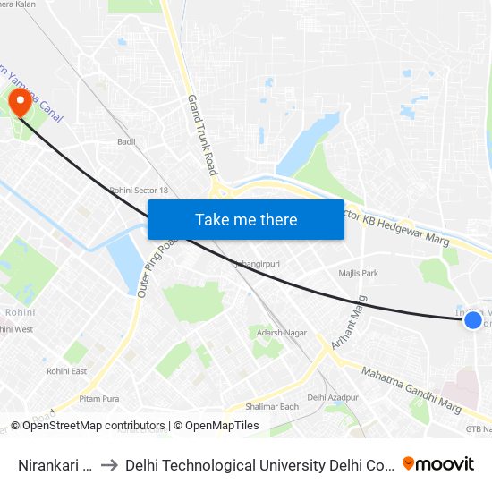 Nirankari Colony to Delhi Technological University Delhi College Of Engineering map