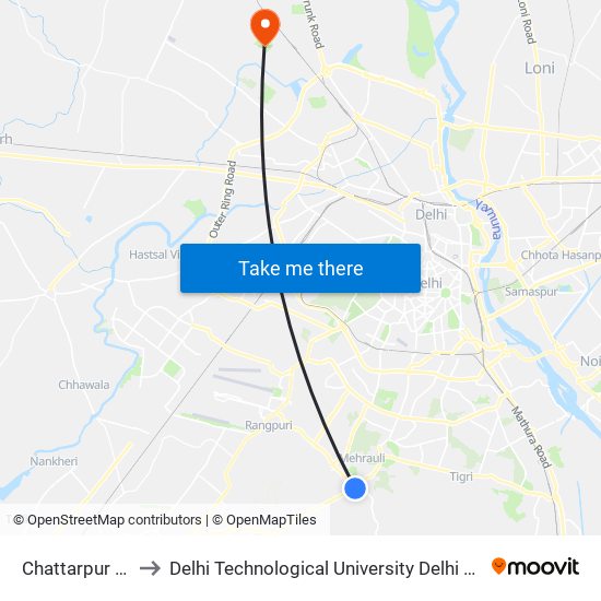 Chattarpur Crossing to Delhi Technological University Delhi College Of Engineering map