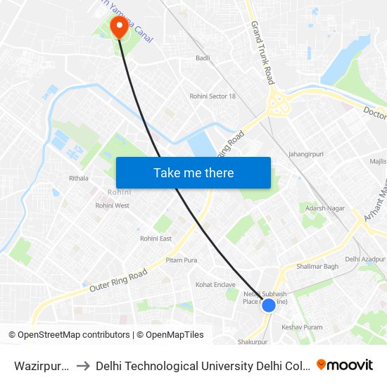 Wazirpur Depot to Delhi Technological University Delhi College Of Engineering map