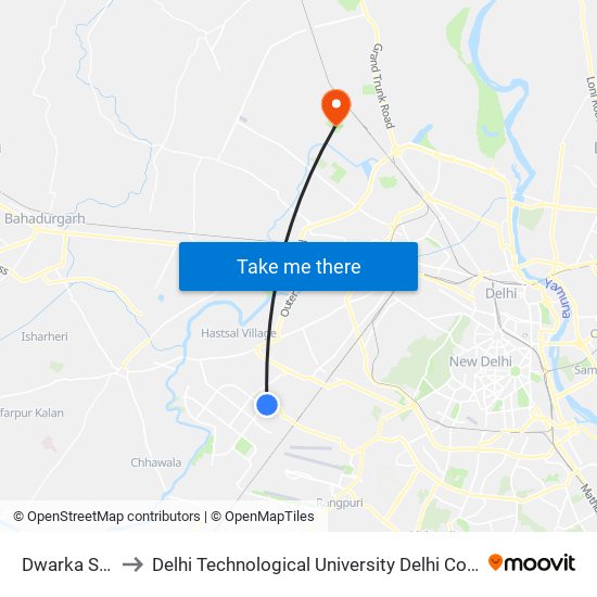 Dwarka Sector 1 to Delhi Technological University Delhi College Of Engineering map