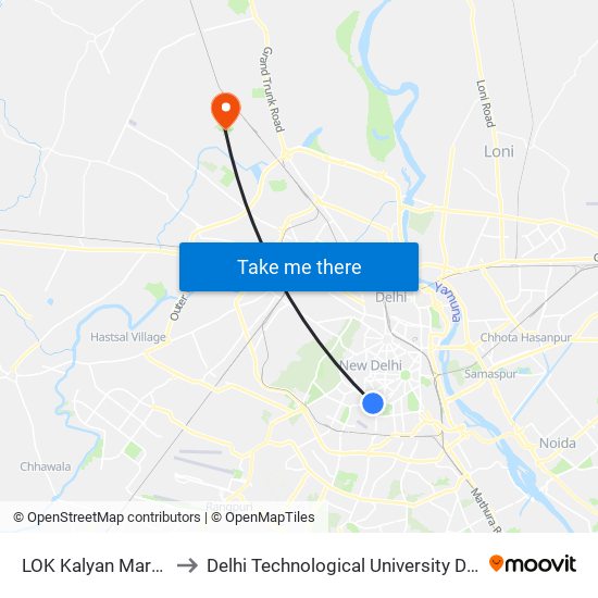 LOK Kalyan Marg Metro Station to Delhi Technological University Delhi College Of Engineering map