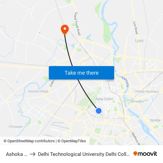 Ashoka Hotel to Delhi Technological University Delhi College Of Engineering map