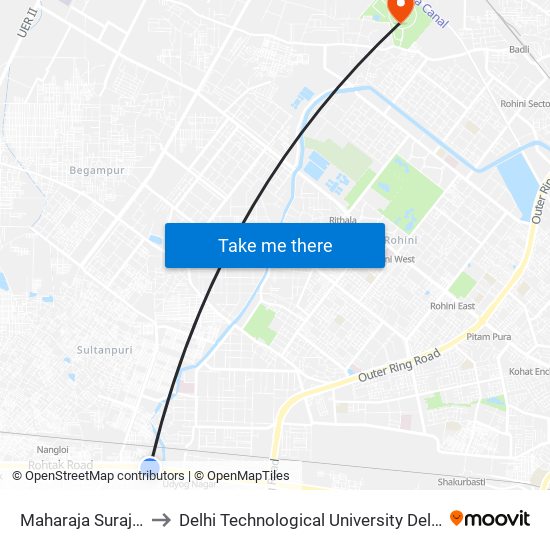 Maharaja Surajmal Stadium to Delhi Technological University Delhi College Of Engineering map