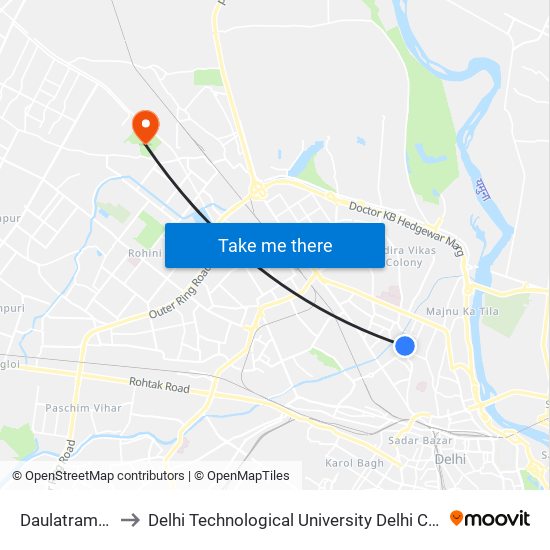 Daulatram College to Delhi Technological University Delhi College Of Engineering map